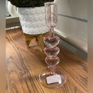Valentine Pink Hearts Stacked Glass Taper Candleholder NEW Coquette
